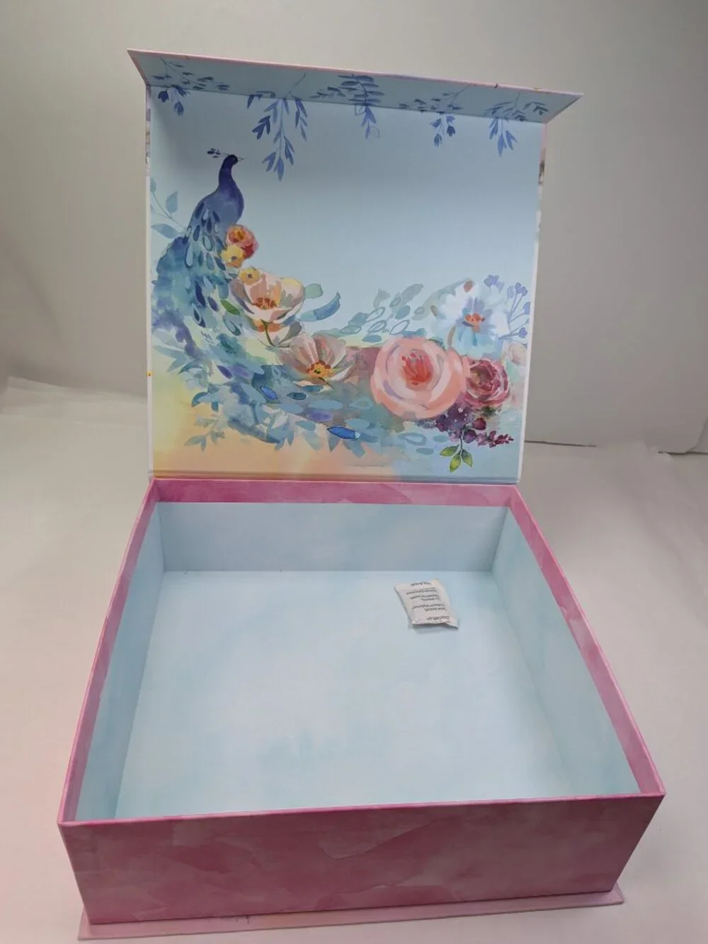 Nesting Decorative Gift Boxes Peacock Floral Watercolor Gold Foil Set of 2